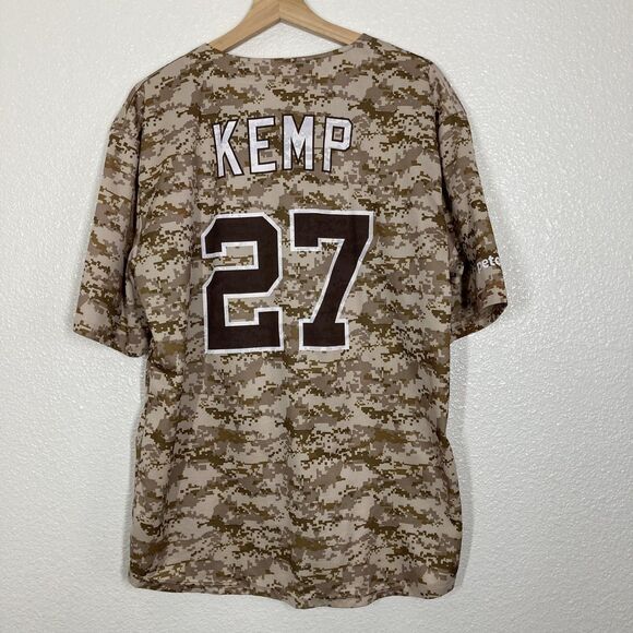 San Diego Padres Jersey Mens XL Tan Camo MLB Baseball Kemp 27 American Flag - Picture 5 of 11